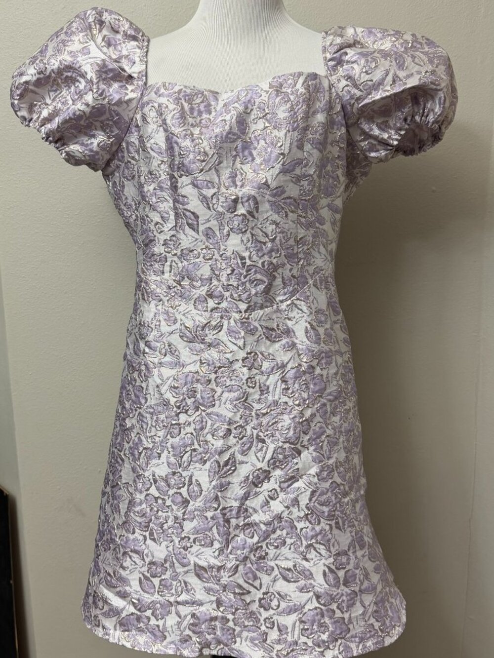 Miss Selfridge Asos Purple Gold Puffed Sleeves Bridgerton Jacquard Dress Size 14